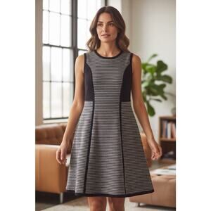 Calvin Klein Knit Sleeveless Sweater Dress Womens Petite L Black White Classic